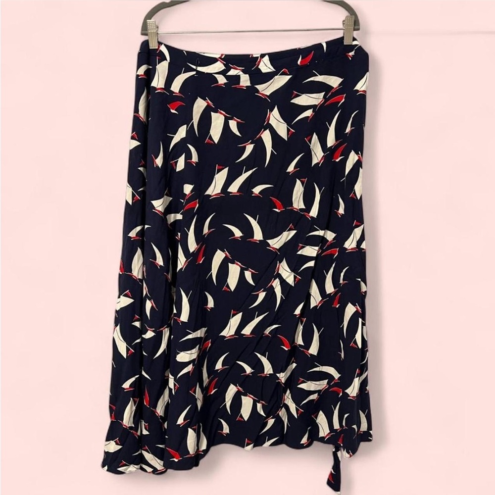 Chaps Navy and Red Sailboat Pattern A-Line Skirt